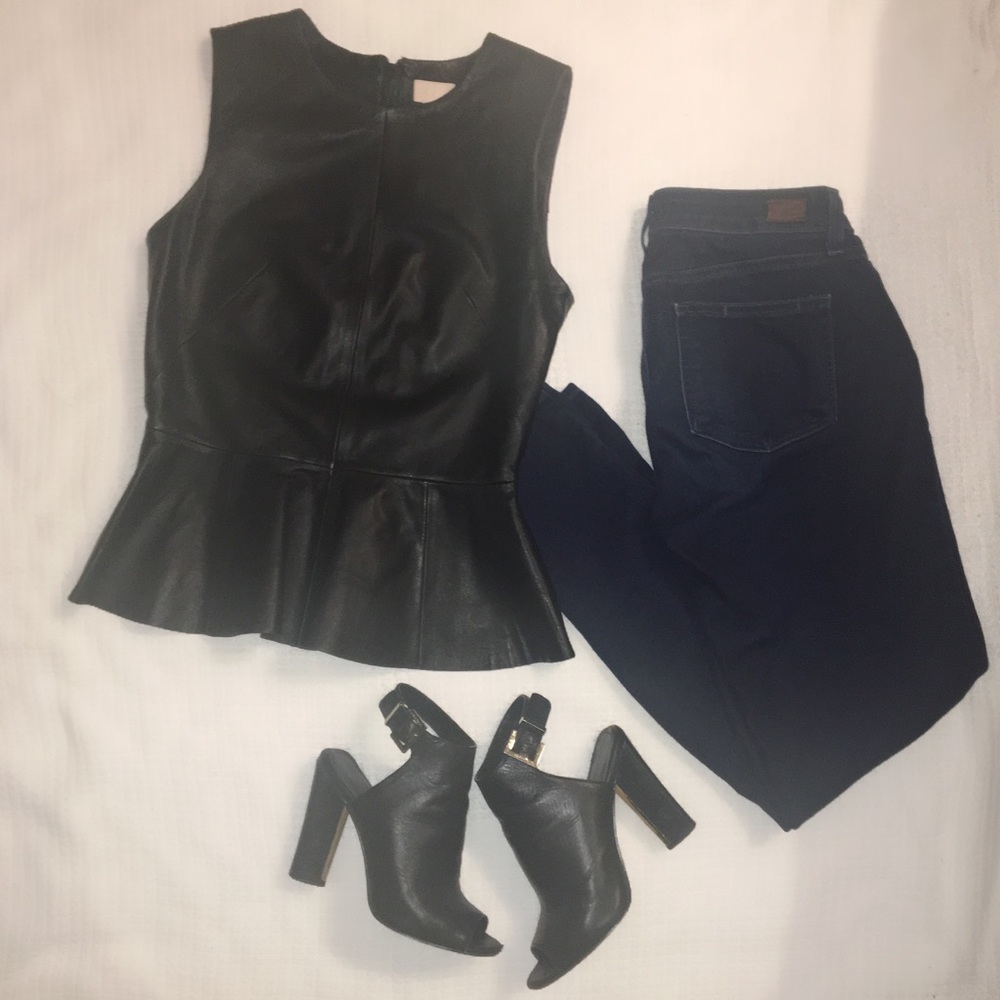 Black Leather Peplum Blouse